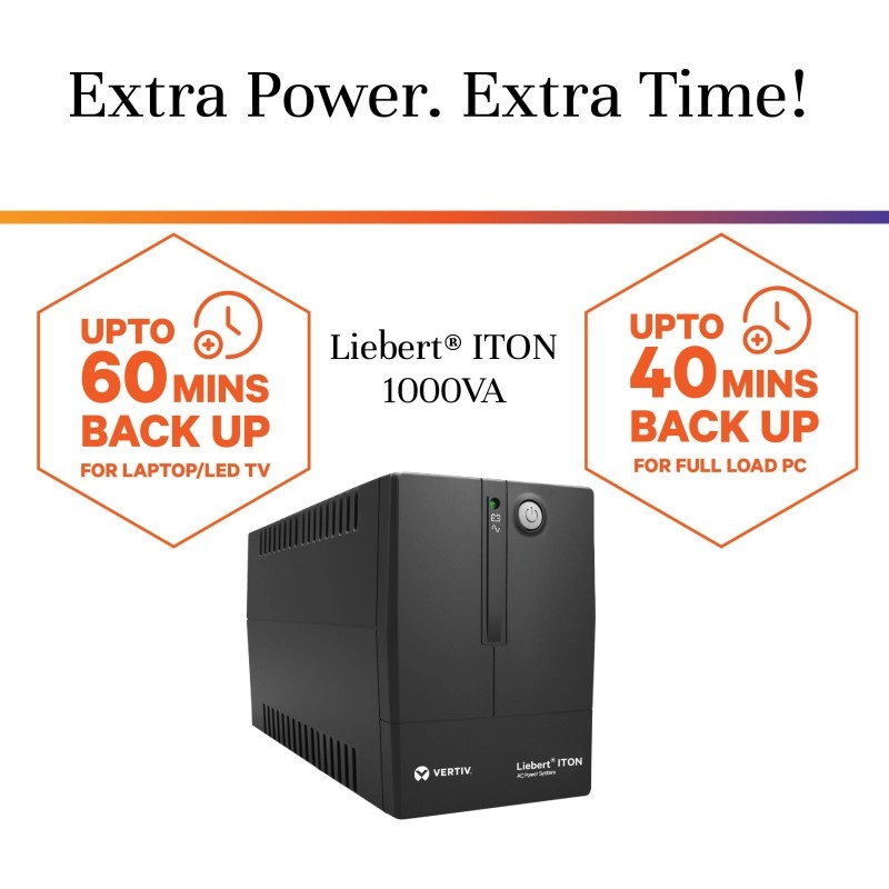 Vertiv Liebert ITON CX 1000 VA with 2 X 7 AH Battery 526110003000 220 V Line-interactive Tower Model UPS with Overload Protection 4 Outlet Plugs Vertiv Liebert ITON CX 1000 VA with 2 X 7 AH Battery 526110003000 220 V Line-interactive Tower Model UPS with Overload Protection 4 Outlet Plugs