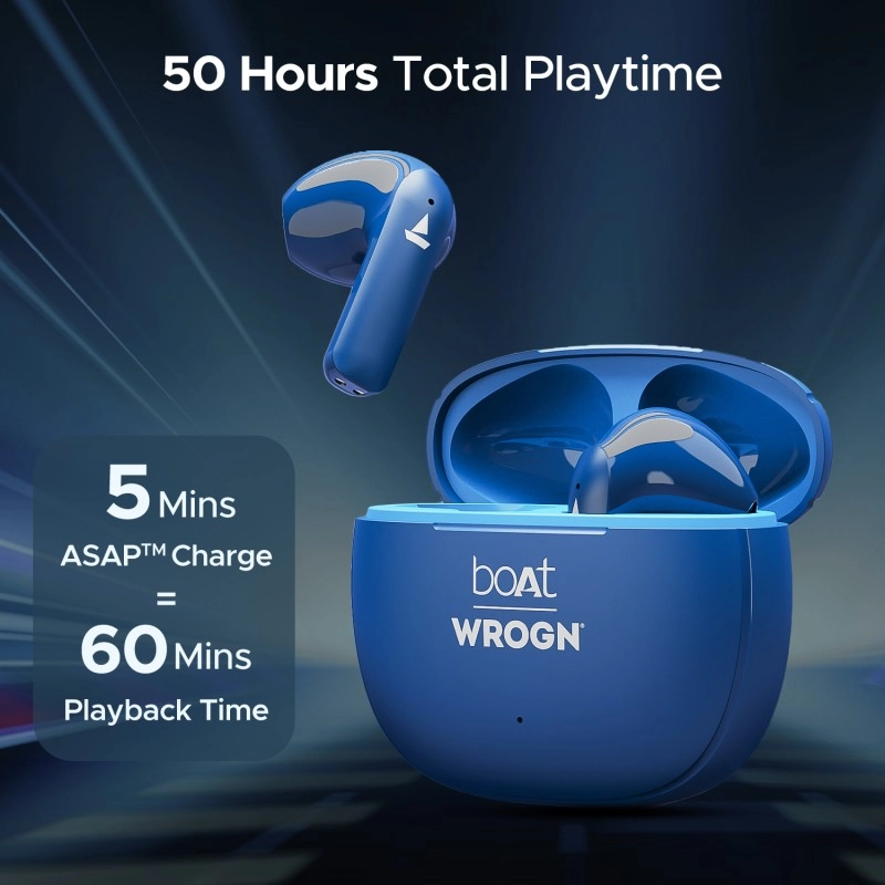 boAt Airdopes 118 WROGN Edition w/ 50 HRS Playback, Quad Mics ENx Tech & Beast mode Bluetooth  (Sapphire Blue, True Wireless)