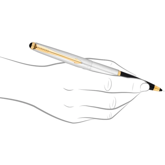 PARKER Galaxy Stainless Steel Gold Trim Ball Pen & Roller Ball Pen With Card Holder Pen Gift Set PARKER Galaxy Stainless Steel Gold Trim Ball Pen & Roller Ball Pen With Card Holder Pen Gift Set