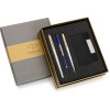 PARKER Galaxy Stainless Steel Gold Trim Ball Pen & Roller Ball Pen With Card Holder Pen Gift Set PARKER Galaxy Stainless Steel Gold Trim Ball Pen & Roller Ball Pen With Card Holder Pen Gift Set