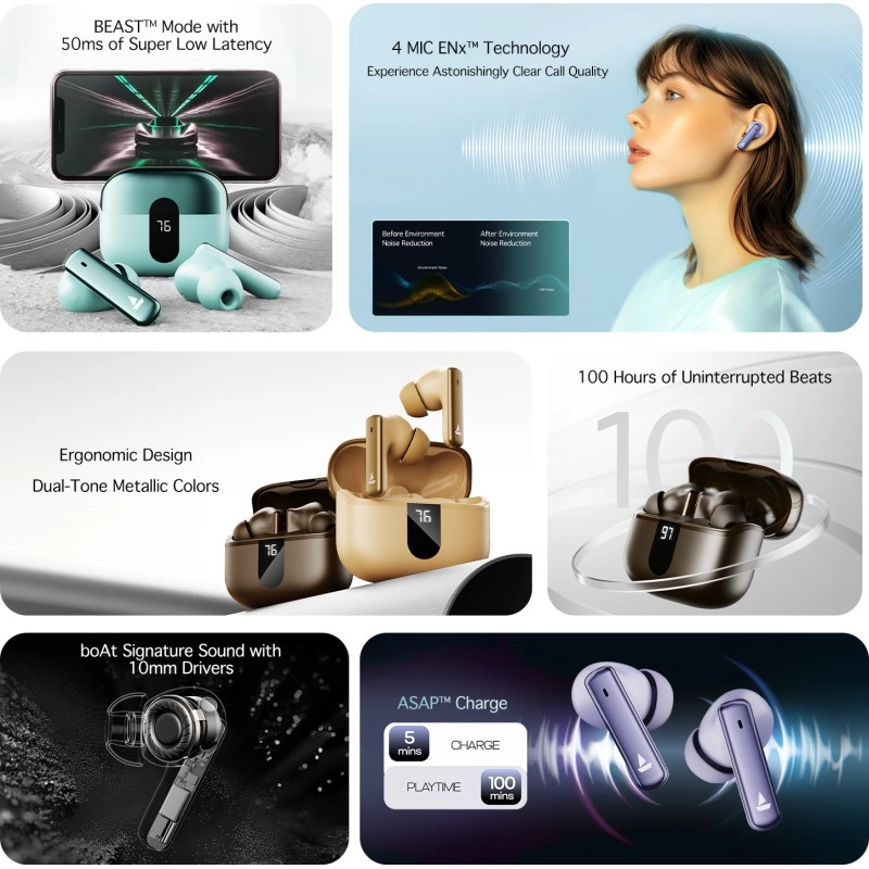 boAt Airdopes 181 Pro w/ 100 HRS Playback, 4 Mics ENx Technology & ASAP Charge Bluetooth  (Mocha Elegance, True Wireless)