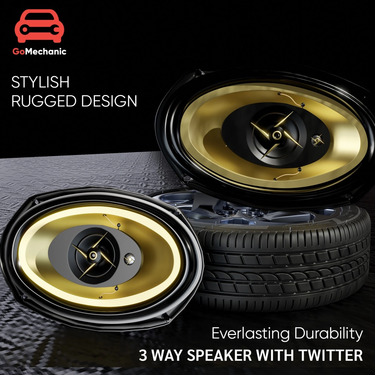 GoMechanic Premium Sonus S3 GOLD 6X9 inch with In-built Tweeter Speaker Dust Proof Premium Extra Bass