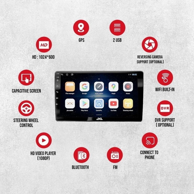 JXL 7 Inch Car Android 2GB/32GB Touch Screen Quad Core Processor 1280P HD Screen Car Stereo (Double Din) JXL 7 Inch Car Android 2GB/32GB Touch Screen Quad Core Processor 1280P HD Screen Car Stereo (Double Din)