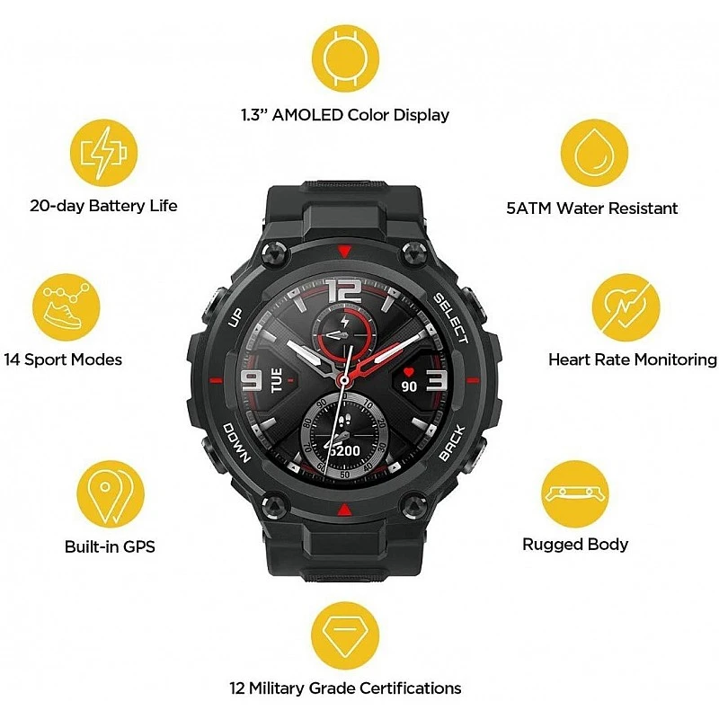 AMAZFIT T Rex Smart Watch Smartwatch (Black Strap, L) AMAZFIT T Rex Smart Watch Smartwatch (Black Strap, L)