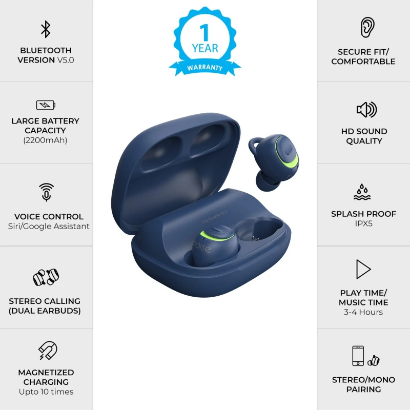 Noise Shots X5 Charge True Wireless Bluetooth (Acid Blue, True Wireless) Noise Shots X5 Charge True Wireless Bluetooth (Acid Blue, True Wireless)