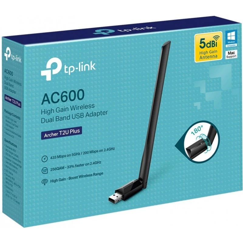 TP-link Archer T2U Plus AC600 High Gain Wireless Dual Band USB Adapter TP-link Archer T2U Plus AC600 High Gain Wireless Dual Band USB Adapter