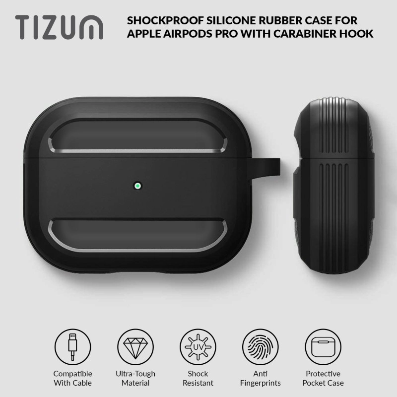 Tizum Silicone Press and Release Headphone Case For Apple Airpods Pro 1st Generation  (Black)