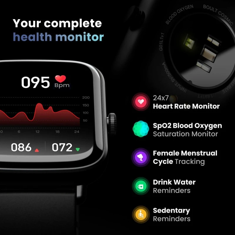 Boult Cosmic 1.69 inch Display, Complete Health Monitoring, Multiple Watch Faces, IP67 Smartwatch (Black Strap, Free Size) Boult Cosmic 1.69 inch Display, Complete Health Monitoring, Multiple Watch Faces, IP67 Smartwatch (Black Strap, Free Size)