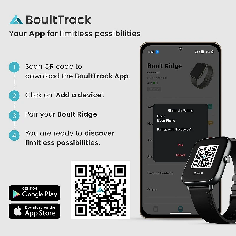 Boult Ridge BT Calling 1.8 HD Display Zinc Alloy Frame 140 Watch Faces Smartwatch Black Strap Free Size Boult Ridge BT Calling 1.8 HD Display Zinc Alloy Frame 140 Watch Faces Smartwatch Black Strap Free Size