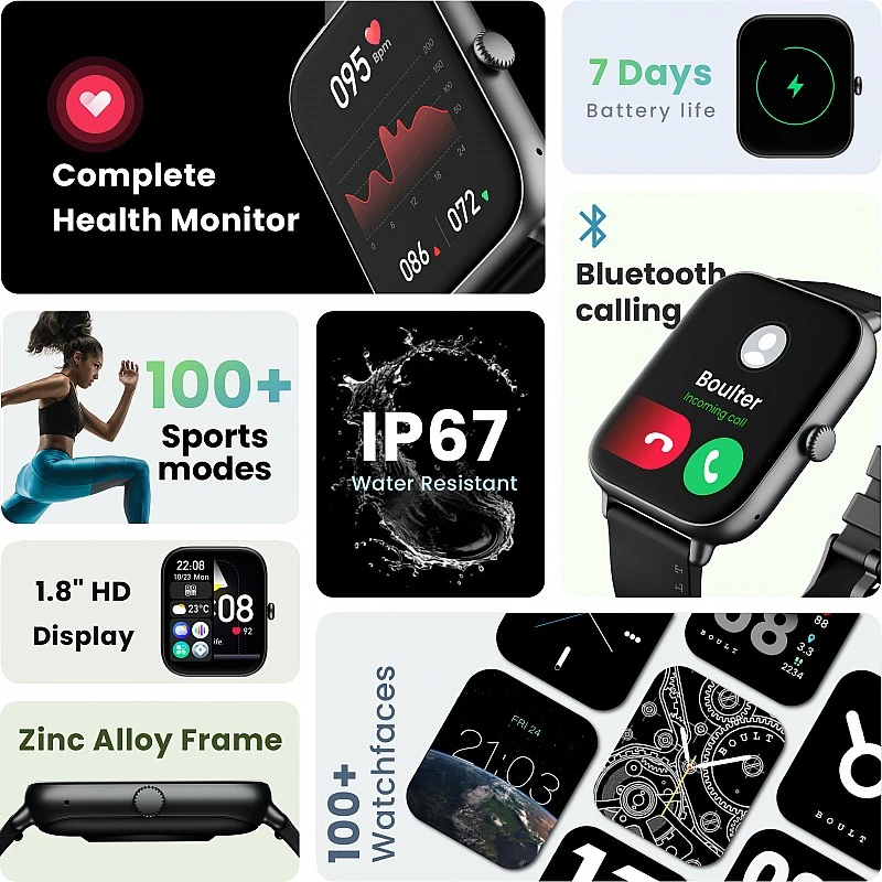 Boult Ridge BT Calling 1.8 HD Display Zinc Alloy Frame 140 Watch Faces Smartwatch Black Strap Free Size Boult Ridge BT Calling 1.8 HD Display Zinc Alloy Frame 140 Watch Faces Smartwatch Black Strap Free Size