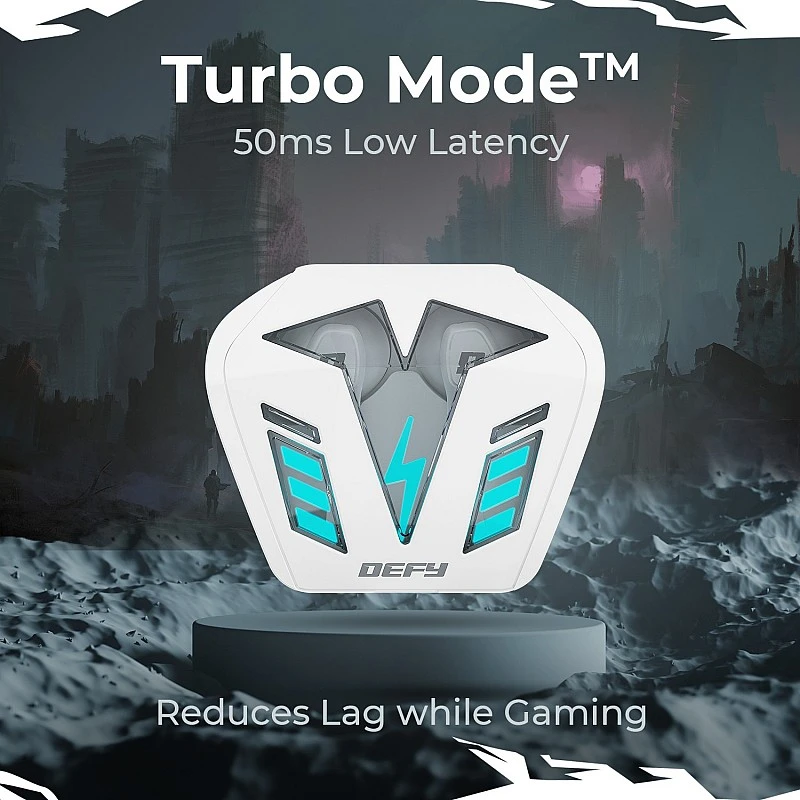 DEFY Gravity Turbo with Low Latency for Gaming, 30 Hours Playback, LED Lights Bluetooth Headset (Tranquil White, In the Ear) DEFY Gravity Turbo with Low Latency for Gaming, 30 Hours Playback, LED Lights Bluetooth Headset (Tranquil White, In the Ear)
