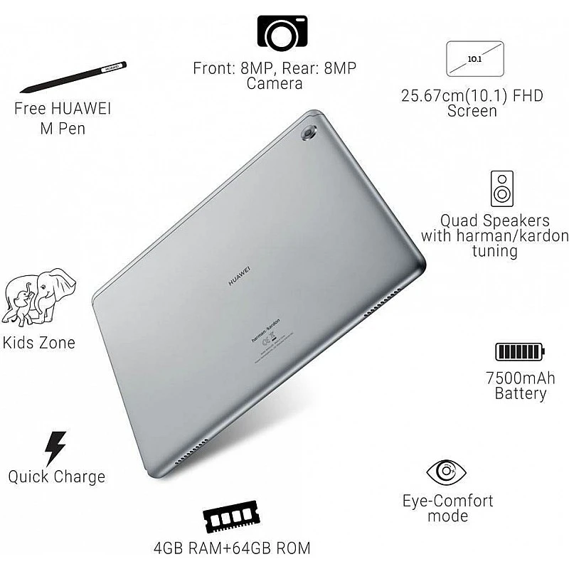 Huawei MediaPad M5 Lite with stylus 4 GB RAM 64 GB ROM 10.1 inch with Wi-Fi+4G Tablet (Space Grey) Huawei MediaPad M5 Lite with stylus 4 GB RAM 64 GB ROM 10.1 inch with Wi-Fi+4G Tablet (Space Grey)