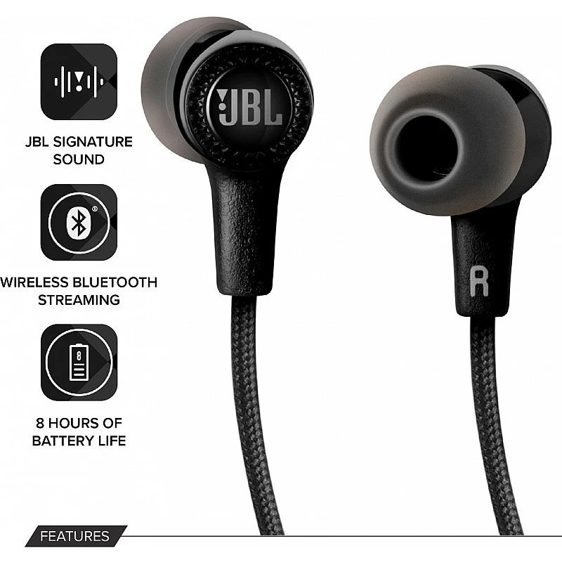 JBL E25BT by Harman Signature Sound Wireless in-Ear Headphones with Mic (Black) JBL E25BT by Harman Signature Sound Wireless in-Ear Headphones with Mic (Black)