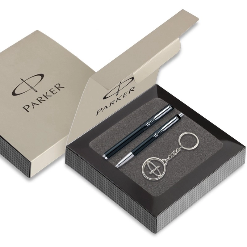 PARKER Vector Standard Roller Ball pen +Ball pen Black body with free Parker Key Chain Pen Gift Set (Blue) PARKER Vector Standard Roller Ball pen +Ball pen Black body with free Parker Key Chain Pen Gift Set (Blue)
