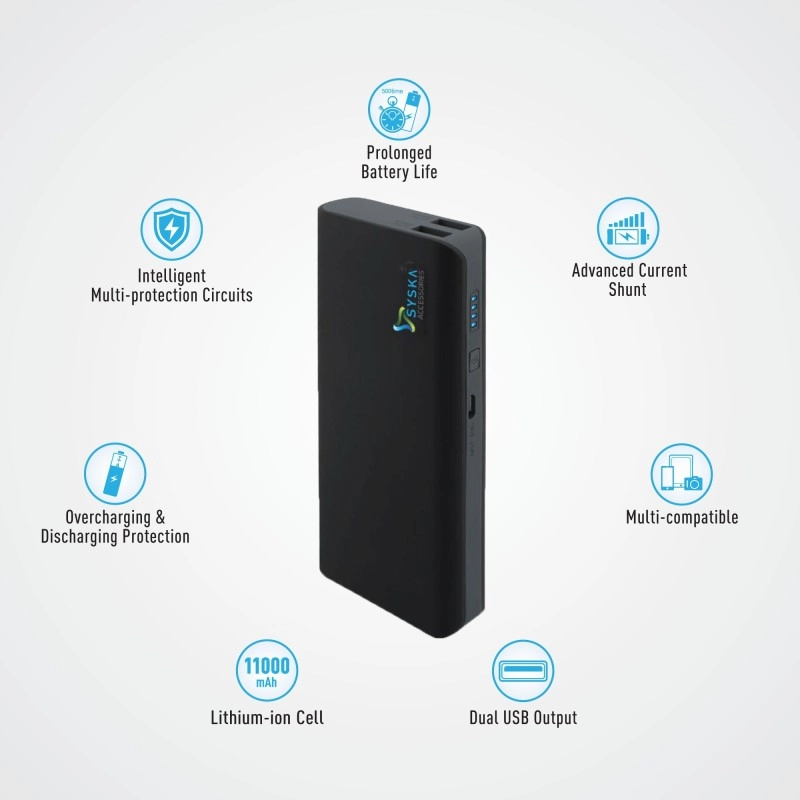 Syska 11000 mAh Power Bank (Black, Lithium-ion) Refurbished Syska 11000 mAh Power Bank (Black, Lithium-ion) Refurbished