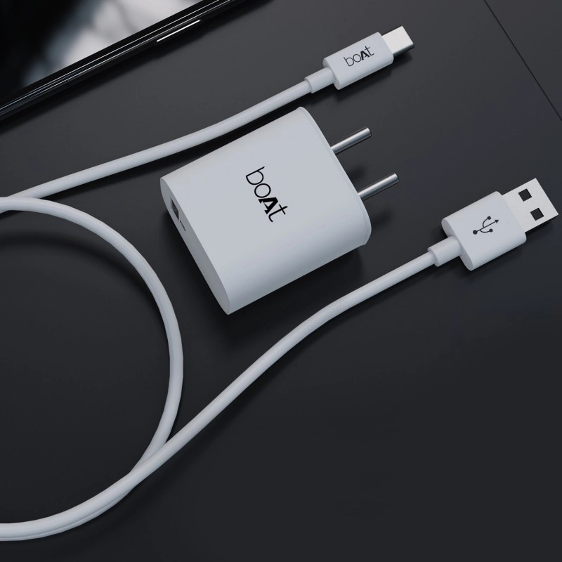boAt 18W Power WCD QC3A Charger combo (Type C - Cable Included) (White, Cable Included)