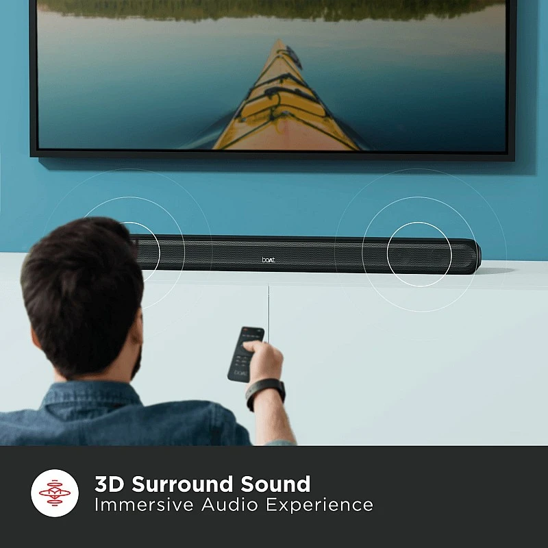BoAt Aavante Bar 1600D/1650D with Dolby Digital & 3D Surround Sound 120 W Bluetooth Soundbar (Premium Black, 2.1 Channel) BoAt Aavante Bar 1600D/1650D with Dolby Digital & 3D Surround Sound 120 W Bluetooth Soundbar (Premium Black, 2.1 Channel)