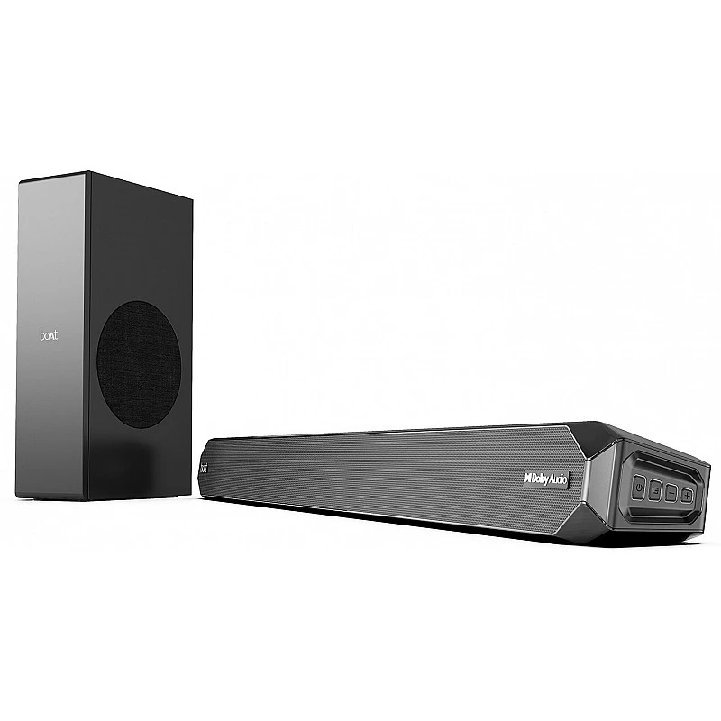 BoAt Aavante Bar 1600D/1650D with Dolby Digital & 3D Surround Sound 120 W Bluetooth Soundbar (Premium Black, 2.1 Channel) BoAt Aavante Bar 1600D/1650D with Dolby Digital & 3D Surround Sound 120 W Bluetooth Soundbar (Premium Black, 2.1 Channel)
