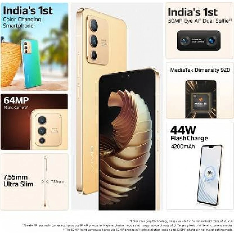 Vivo V23 Pro 5G (Sunshine Gold, 8GB RAM, 128GB Storage) (Refurbished)