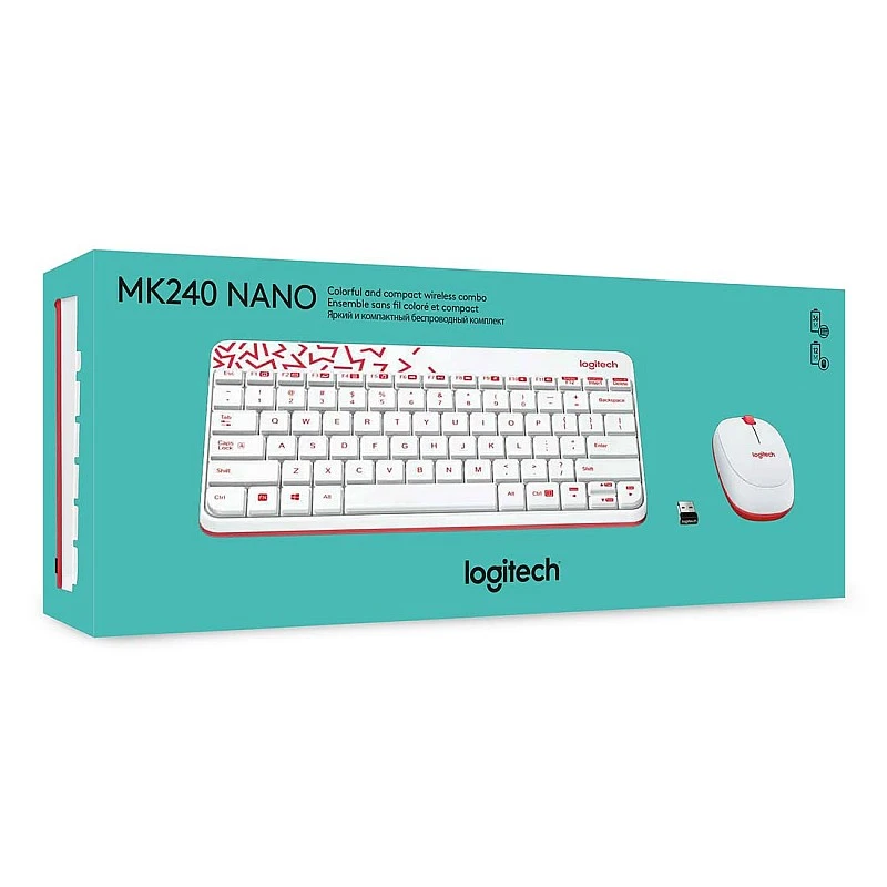 Logitech MK240 Nano Wireless Keyboard and Mouse Combo 12 Function Keys 2.4GHz Wireless White Logitech MK240 Nano Wireless Keyboard and Mouse Combo 12 Function Keys 2.4GHz Wireless White