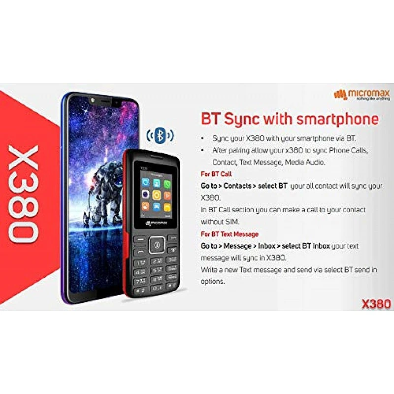 Micromax X380 2400 mAh, BT Calling, Screen Capture Black and Red Micromax X380 2400 mAh, BT Calling, Screen Capture Black and Red