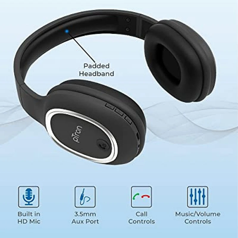 pTron Studio Over-Ear Bluetooth 5.0 Wireless Headphones, Hi-Fi Sound with Deep Bass Black pTron Studio Over-Ear Bluetooth 5.0 Wireless Headphones, Hi-Fi Sound with Deep Bass Black