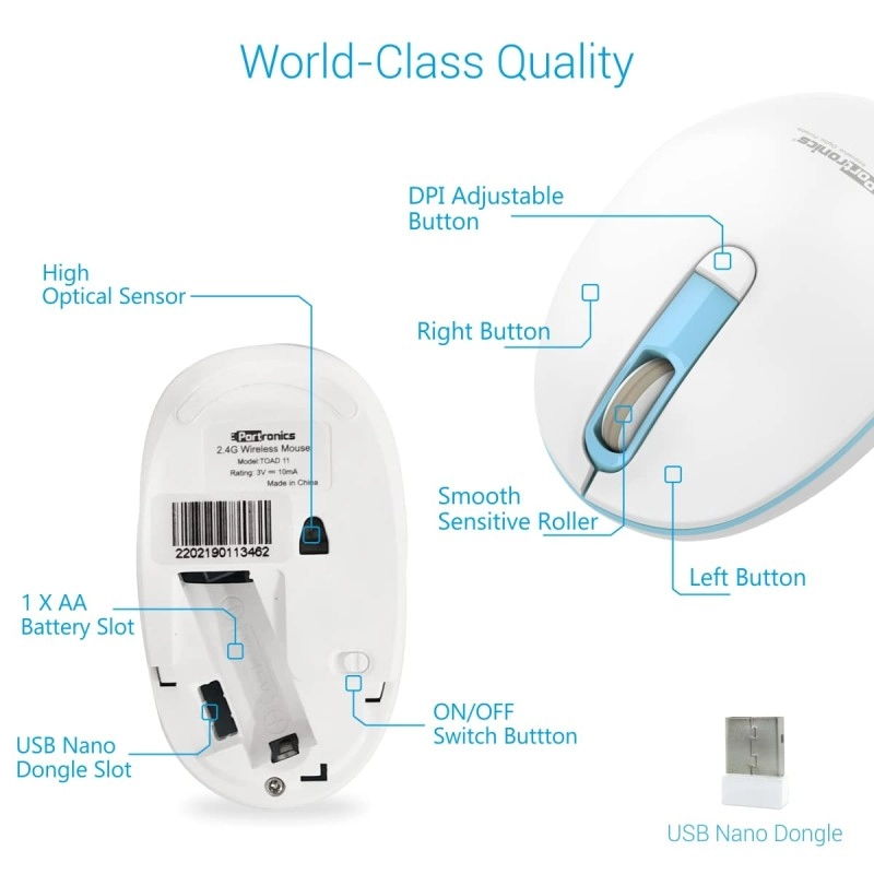 Portronics POR-015 Toad 11 Wireless Mouse with 2.4GHz Technology (Blue) Portronics POR-015 Toad 11 Wireless Mouse with 2.4GHz Technology (Blue)