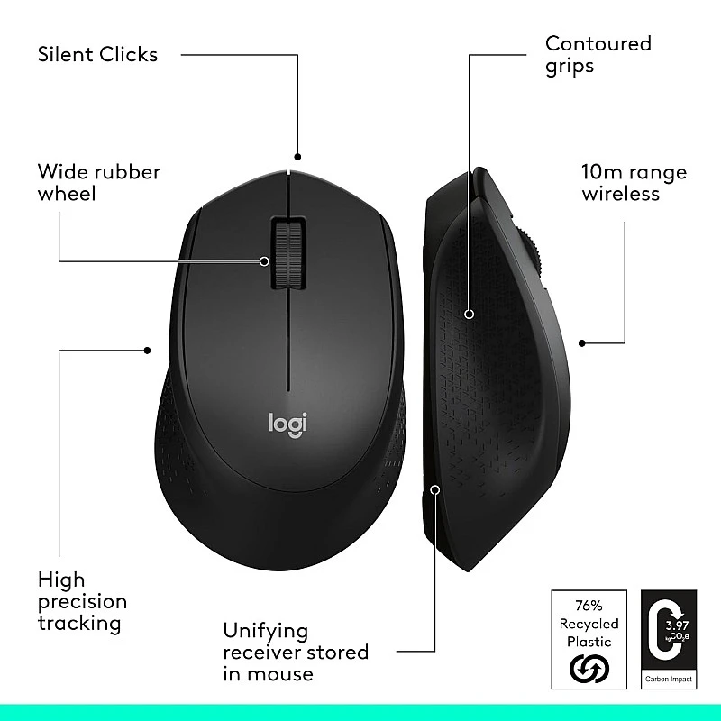 Logitech M330 Silent Plus Wireless Optical Mouse (USB, Black)- Logitech M330 Silent Plus Wireless Optical Mouse (USB, Black)-