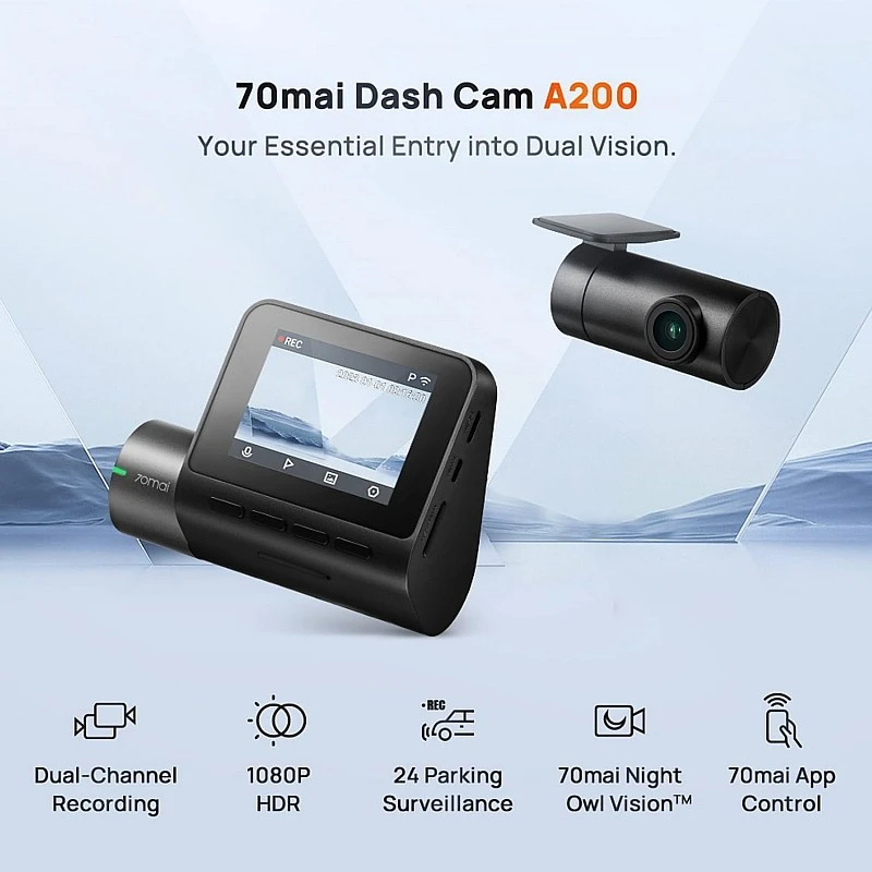 70mai A200 HDR Dual Dash Camera, 1080P Real HDR Front & 1080P Rear, Night Owl Vision, MaiColour Vivid+, G-Sensor, App Playback & Share, Optional Parking Mode 70mai A200 HDR Dual Dash Camera, 1080P Real HDR Front & 1080P Rear, Night Owl Vision, MaiColour Vivid+, G-Sensor, App Playback & Share, Optional Parking Mode