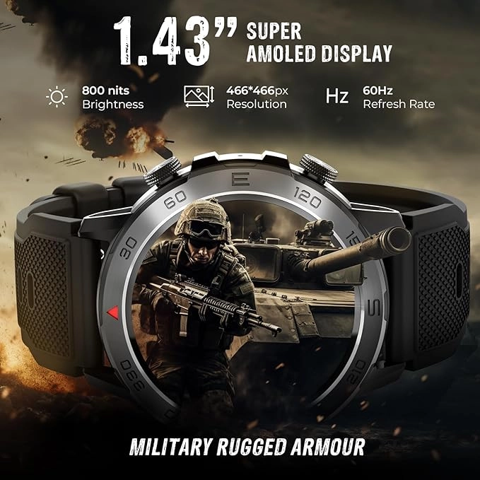 beatXP Duke Rugged 1.43 Round Super AMOLED Bluetooth Calling Smart Watch, Functional Crown, 466 * 466px, 60Hz Refresh Rate, AI Voice Assistance (Black) beatXP Duke Rugged 1.43 Round Super AMOLED Bluetooth Calling Smart Watch, Functional Crown, 466 * 466px, 60Hz Refresh Rate, AI Voice Assistance (Black)