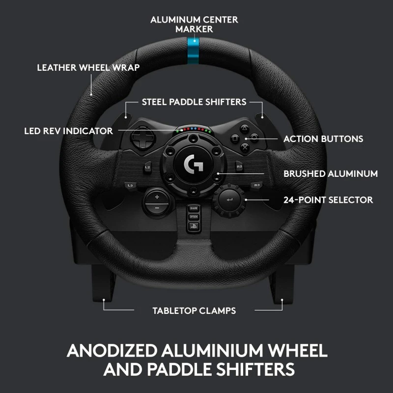 Logitech G923 Racing Wheel and Pedals, TRUEFORCE 1000 Hz Force Feedback, Responsive Driving Design Black Logitech G923 Racing Wheel and Pedals, TRUEFORCE 1000 Hz Force Feedback, Responsive Driving Design Black