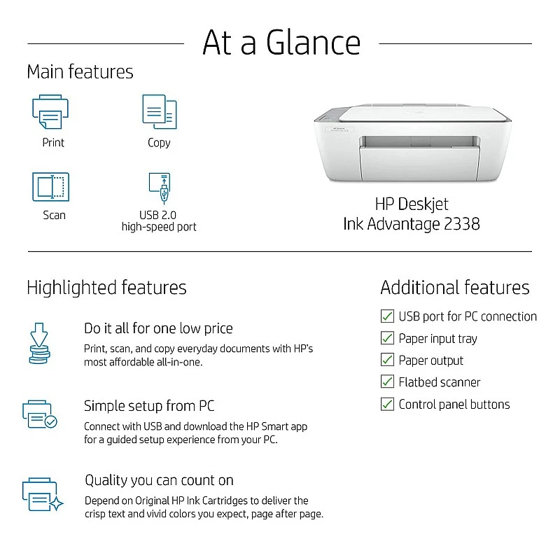 HP Deskjet Ink Advantage 2338 Colour Printer Scanner and Copier for Home- Easy Set-up Printer without cartridge Refurbished HP Deskjet Ink Advantage 2338 Colour Printer Scanner and Copier for Home- Easy Set-up Printer without cartridge Refurbished