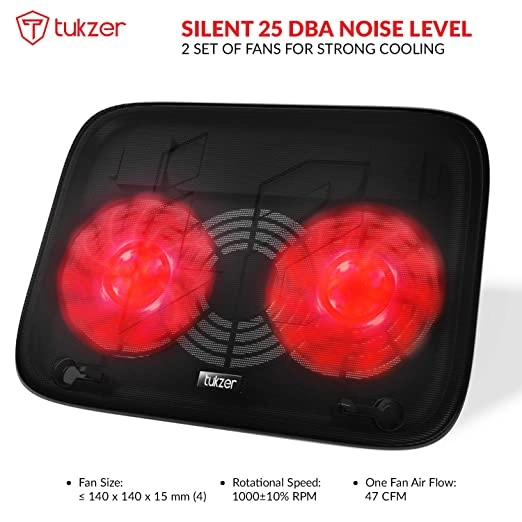 Tukzer Laptop Cooling Pad Portable Slim Quiet USB Powered Gaming Cooler Stand Chill Mat| 2-Red-LED Fans