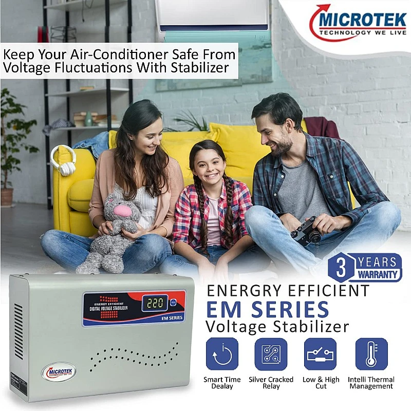 MICROTEK EM4160+ Automatic Voltage Digital Display Wall Mounted Stabilizer for AC up to 1.5 ton Metallic Grey MICROTEK EM4160+ Automatic Voltage Digital Display Wall Mounted Stabilizer for AC up to 1.5 ton Metallic Grey