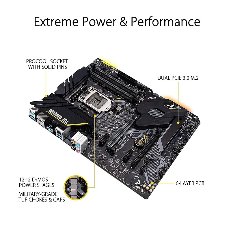 ASUS TUF Gaming Z490-Plus LGA 1200 Intel 10th Gen ATX Motherboard 12+2 Power Stages ASUS TUF Gaming Z490-Plus LGA 1200 Intel 10th Gen ATX Motherboard 12+2 Power Stages
