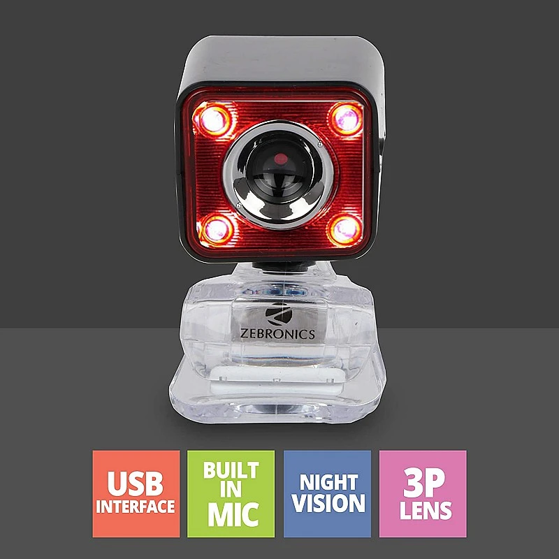 Zebronics Zeb-Crystal Pro Web Camera with USB Powered 3P Lens Night Vision and Built-in Mic RED Zebronics Zeb-Crystal Pro Web Camera with USB Powered 3P Lens Night Vision and Built-in Mic RED
