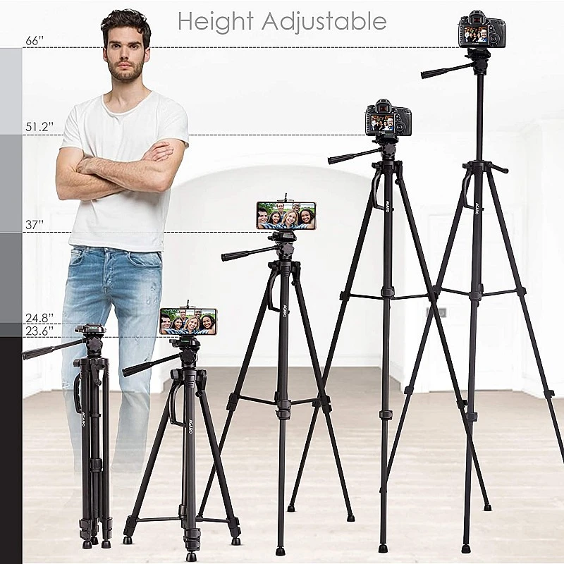 AGARO Adjustable Camera Tripod Stand with Mobile Phones Clip & Camera Holder, Supports Up to 3 Kgs, 66 inches Tall AGARO Adjustable Camera Tripod Stand with Mobile Phones Clip & Camera Holder, Supports Up to 3 Kgs, 66 inches Tall