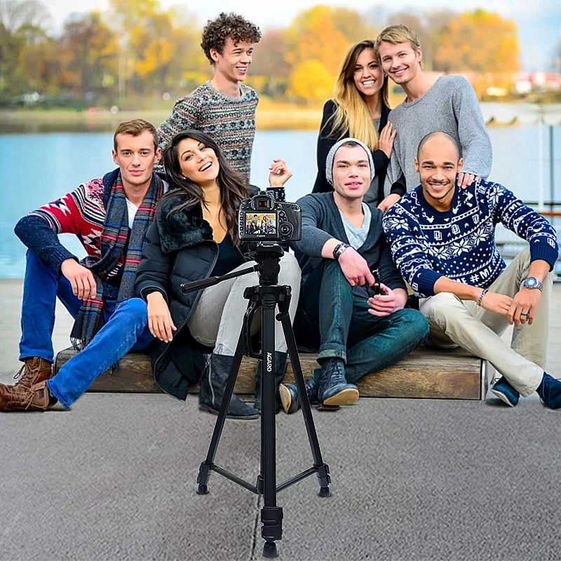 AGARO Adjustable Camera Tripod Stand with Mobile Phones Clip & Camera Holder, Supports Up to 3 Kgs, 66 inches Tall AGARO Adjustable Camera Tripod Stand with Mobile Phones Clip & Camera Holder, Supports Up to 3 Kgs, 66 inches Tall
