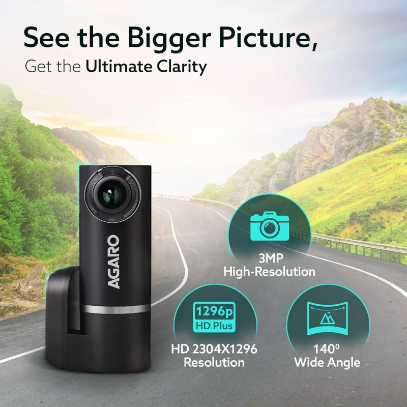 AGARO Alpha Car Dash Camera, Dashboard Recorder, 3MP, 140 Degree Wide Angle, F2.1 Aperture, Full HD, Voice Recorder, 128 GB Micro SD Card Support, Night Vision, G Sensor, Wifi, Loop Recording, DIY Set Up AGARO Alpha Car Dash Camera, Dashboard Recorder, 3MP, 140 Degree Wide Angle, F2.1 Aperture, Full HD, Voice Recorder, 128 GB Micro SD Card Support, Night Vision, G Sensor, Wifi, Loop Recording, DIY Set Up