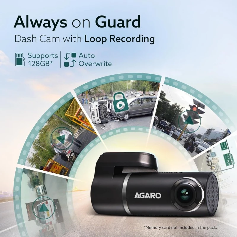 AGARO Alpha Car Dash Camera, Dashboard Recorder, 3MP, 140 Degree Wide Angle, F2.1 Aperture, Full HD, Voice Recorder, 128 GB Micro SD Card Support, Night Vision, G Sensor, Wifi, Loop Recording, DIY Set Up AGARO Alpha Car Dash Camera, Dashboard Recorder, 3MP, 140 Degree Wide Angle, F2.1 Aperture, Full HD, Voice Recorder, 128 GB Micro SD Card Support, Night Vision, G Sensor, Wifi, Loop Recording, DIY Set Up