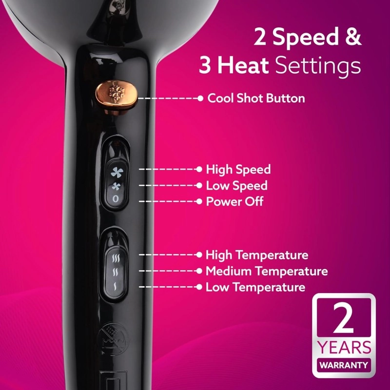 AGARO HD-1120 2000W AC Professional Hair Dryer with Comb, Concentrator & Diffuser Nozzles, Hot & Cold Air, 2 Speed & 3 Temperature Settings with Cool Shot, Hair Dryer & Blower for Men & Women AGARO HD-1120 2000W AC Professional Hair Dryer with Comb, Concentrator & Diffuser Nozzles, Hot & Cold Air, 2 Speed & 3 Temperature Settings with Cool Shot, Hair Dryer & Blower for Men & Women