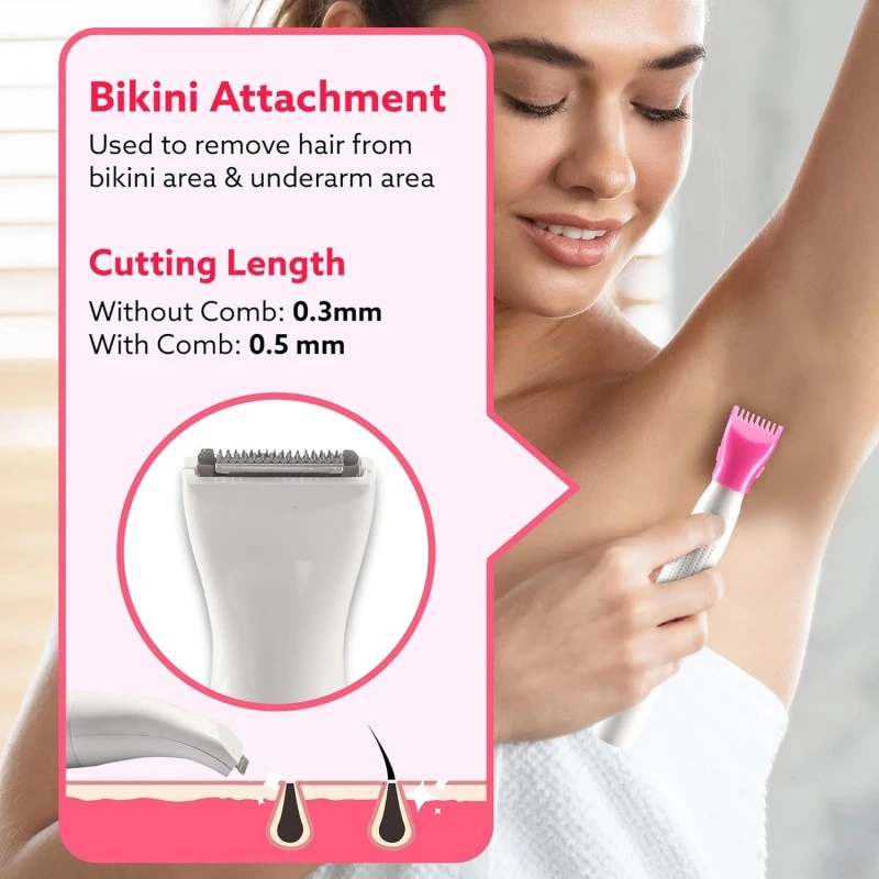AGARO Rechargeable 3-in-1 Multi Trimmer For Women, Multipurpose Hair Remover for Women, Face, Leg, Eyebrow, Underarms, Bikini Trimmer, 90 minutes Runtime, White AGARO Rechargeable 3-in-1 Multi Trimmer For Women, Multipurpose Hair Remover for Women, Face, Leg, Eyebrow, Underarms, Bikini Trimmer, 90 minutes Runtime, White