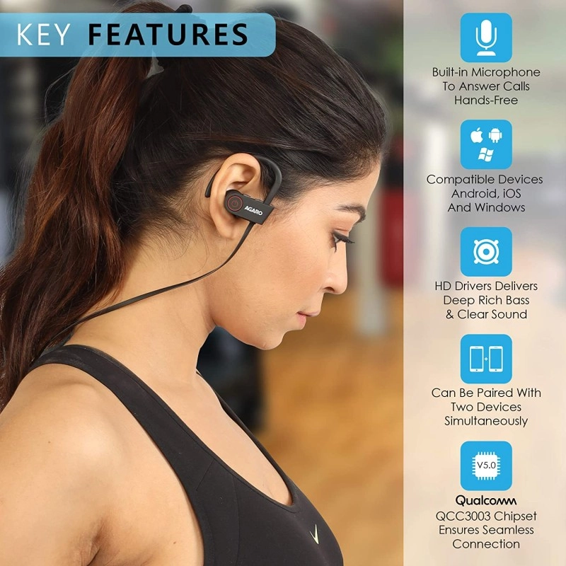 AGARO Sports Bluetooth Wireless in Ear Earphones with Mic (Black) AGARO Sports Bluetooth Wireless in Ear Earphones with Mic (Black)
