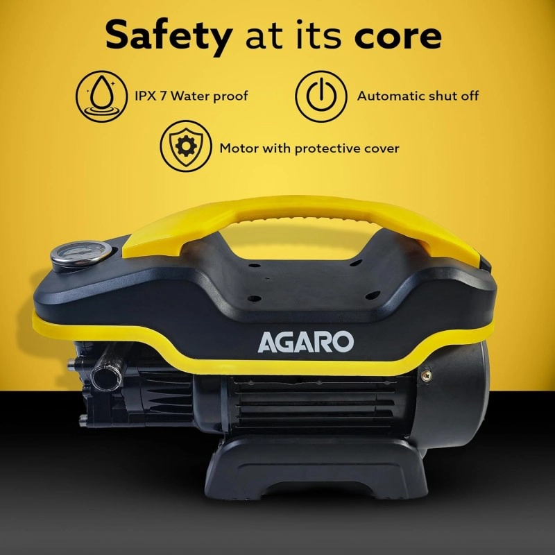 AGARO Supreme Plus Pressure Washer, Car Washer, 2200 Watts Motor, 8L/Min Flow Rate, 140 Bars, Adjustable Pressure Regulato, 8M Outlet Hose, 4M Power Cord, Car, Bike & Home Cleaning, Yellow