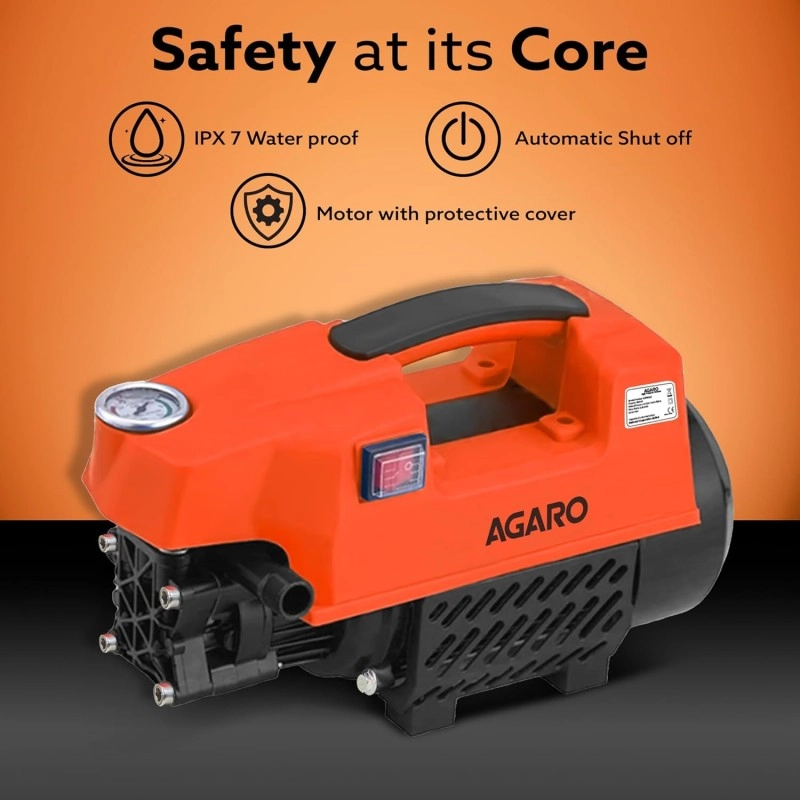 AGARO Supreme Plus Pressure Washer, Car Washer, 2200 Watts Motor, 8L/Min Flow Rate, 140 Bars, Adjustable Pressure Regulato, 8M Outlet Hose, 4M Power Cord, Car, Bike & Home Cleaning, Yellow