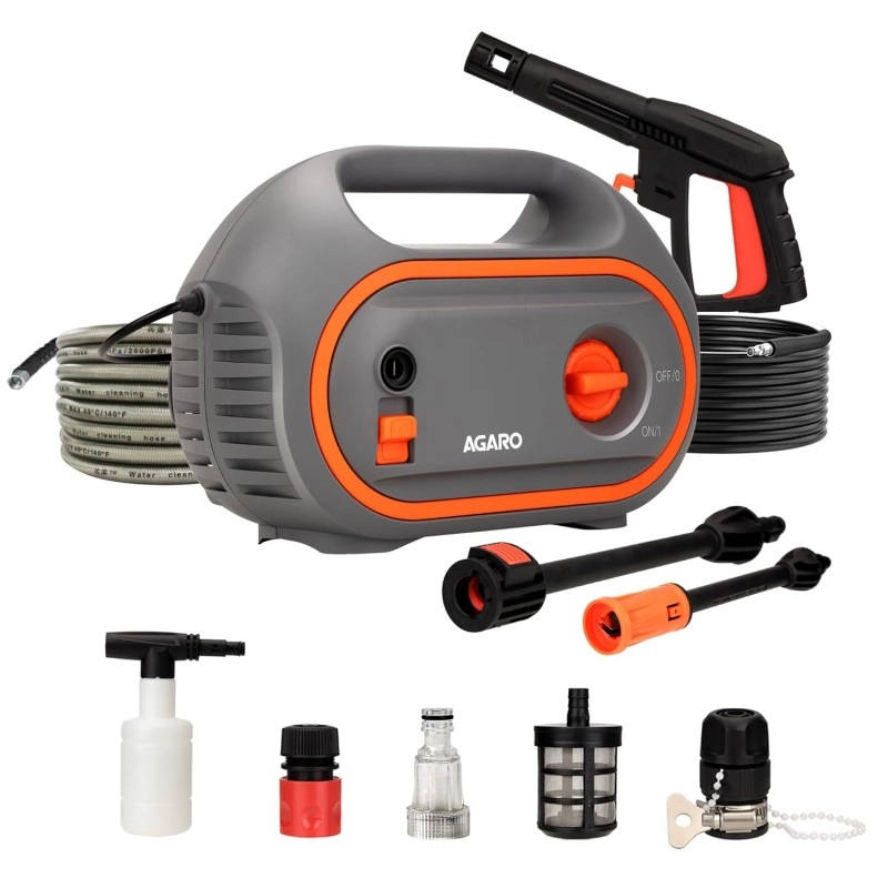 AGARO Supreme Plus Pressure Washer, Car Washer, 2200 Watts Motor, 8L/Min Flow Rate, 140 Bars, Adjustable Pressure Regulato, 8M Outlet Hose, 4M Power Cord, Car, Bike & Home Cleaning, Yellow