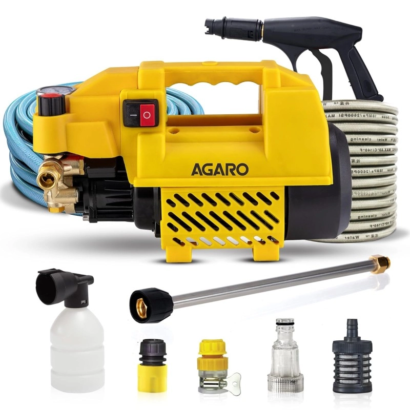 AGARO Supreme Plus Pressure Washer, Car Washer, 2200 Watts Motor, 8L/Min Flow Rate, 140 Bars, Adjustable Pressure Regulato, 8M Outlet Hose, 4M Power Cord, Car, Bike & Home Cleaning, Yellow