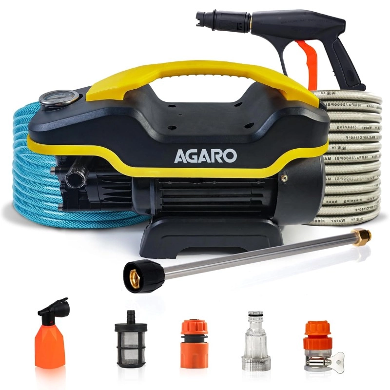 AGARO Supreme Plus Pressure Washer, Car Washer, 2200 Watts Motor, 8L/Min Flow Rate, 140 Bars, Adjustable Pressure Regulato, 8M Outlet Hose, 4M Power Cord, Car, Bike & Home Cleaning, Yellow
