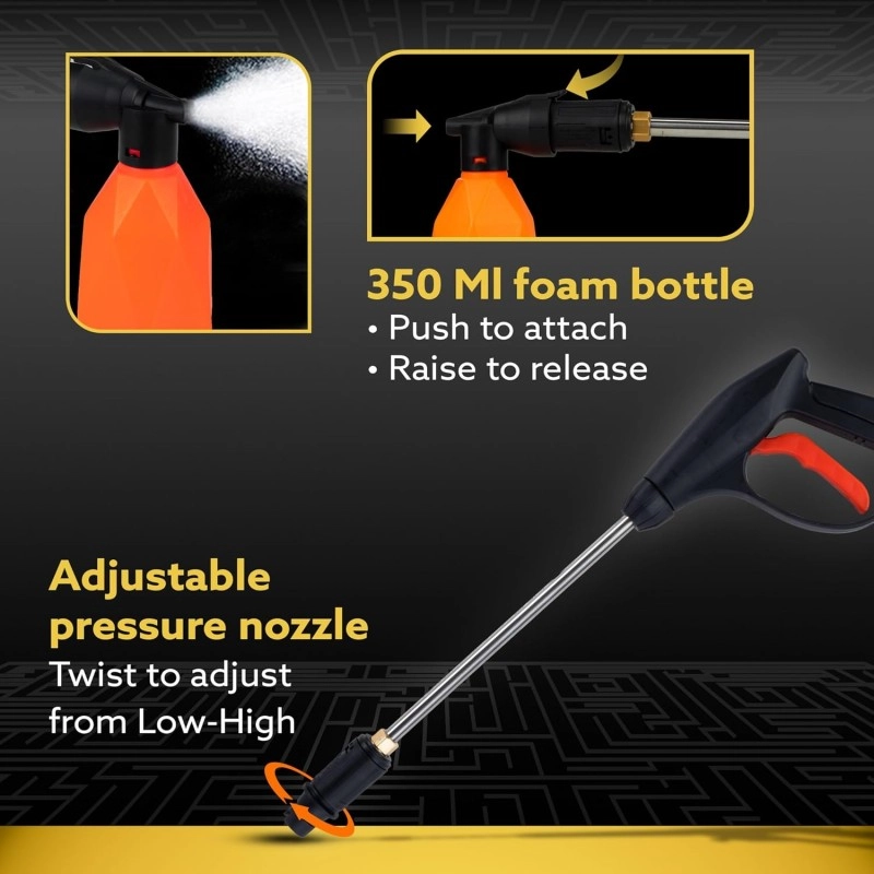 AGARO Supreme Plus Pressure Washer, Car Washer, 2200 Watts Motor, 8L/Min Flow Rate, 140 Bars, Adjustable Pressure Regulato, 8M Outlet Hose, 4M Power Cord, Car, Bike & Home Cleaning, Yellow