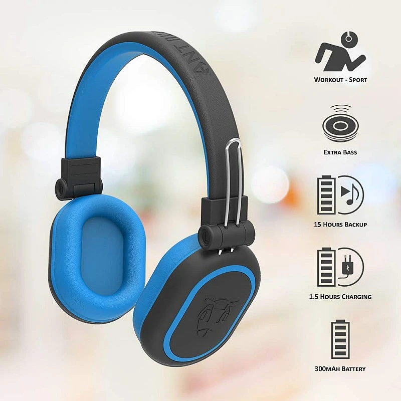 ANT AUDIO Treble 1200 Wireless Bluetooth Over The Ear Headset with Mic (Black Blue) ANT AUDIO Treble 1200 Wireless Bluetooth Over The Ear Headset with Mic (Black Blue)